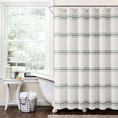 Lush Decor Duschdraperi av bomull, bondgårdsrandigt, 183 cm B x 183 cm L, mörkgrå, badrumsdekor med klassisk, modern charm Lush Decor Duschdraperi av bomull, bondgårdsrandigt, 183 cm B x 183 cm L, mörkgrå, badrumsdekor med klassisk, modern charm