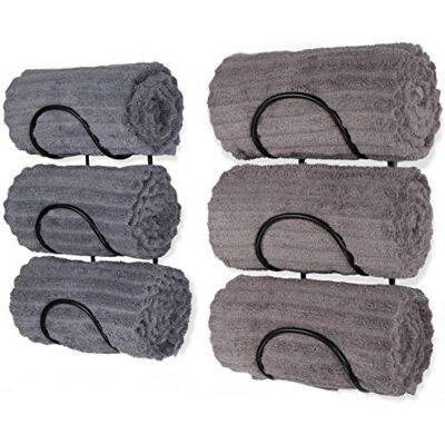 Wallniture handduksställ i smidesjärn solid kvalitet väggmonterbar för badrumsförvaring stor nog för att passa rullade bad- och strandhanddukar svart uppsättning med 2 Wallniture handduksställ i smidesjärn solid kvalitet väggmonterbar för badrumsförvaring stor nog för att passa rullade bad- och strandhanddukar svart uppsättning med 2