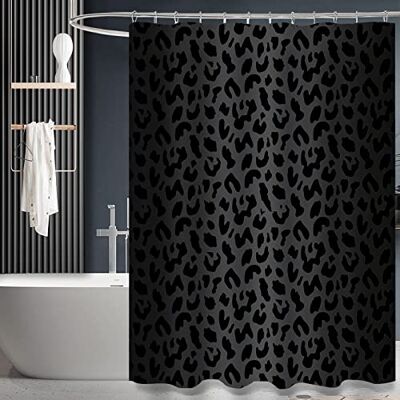 ZTTXL duschdraperi med leopardtryck (183 cm x 183 cm), svart leopardtryck duschdraperi, polyestertyg tryck duschdraperi set för badrum med krok (D2) ZTTXL duschdraperi med leopardtryck (183 cm x 183 cm), svart leopardtryck duschdraperi, polyestertyg tryck duschdraperi set för badrum med krok (D2)