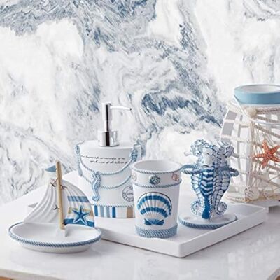 Sweet Home Collection samtida dekorativ vacker design bad dusch badkar dekor, harts, strandliv, 4-delat set Sweet Home Collection samtida dekorativ vacker design bad dusch badkar dekor, harts, strandliv, 4-delat set
