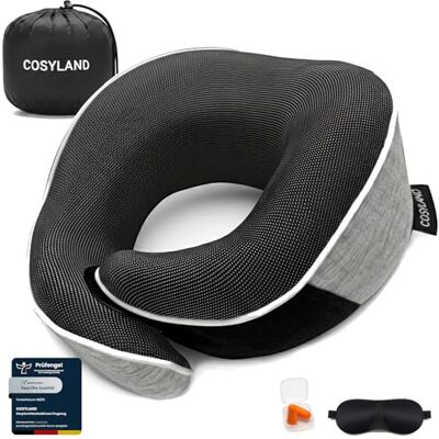 COSYLAND nackkudde flygplan och bil – 360° stöd minnesskum resekudde justerbar – ergonomisk nackhörna vuxna inkl. påse, sovmask och öronproppar – tvättbar, GRÅ, 28cm x 28cm x 14cm COSYLAND nackkudde flygplan och bil – 360° stöd minnesskum resekudde justerbar – ergonomisk nackhörna vuxna inkl. påse, sovmask och öronproppar – tvättbar, GRÅ, 28cm x 28cm x 14cm