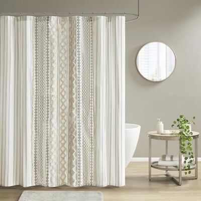 INK+IVY Imani tuftad chenille 100% bomull duschdraperier maskintvättbara, modern hem badrum inredning badkar integritetsskärm, 183 cm x 183 cm, elfenben INK+IVY Imani tuftad chenille 100% bomull duschdraperier maskintvättbara, modern hem badrum inredning badkar integritetsskärm, 183 cm x 183 cm, elfenben