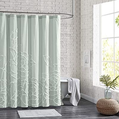 Peri Home 100% bomullstyg duschdraperi för badrum, 183 x 183 cm, grön Chenille-ros Peri Home 100% bomullstyg duschdraperi för badrum, 183 x 183 cm, grön Chenille-ros