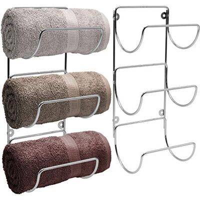 Sorbus handdukshållare – väggmonterad förvaringsorganisatör för linne, set med 2 (silver) Sorbus handdukshållare – väggmonterad förvaringsorganisatör för linne, set med 2 (silver)