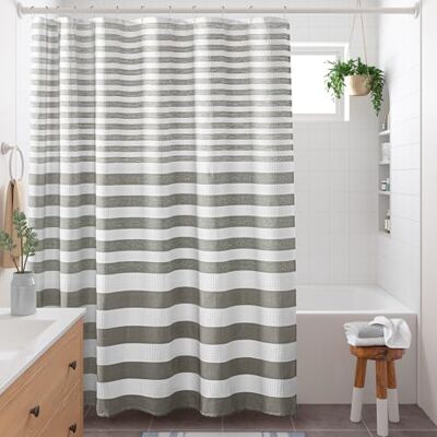 Madison Park duschdraperi spa våffelväv duschdraperi för badrum 3 m Scotchgard fukthantering, spa-kvalitet moderna duschdraperier för badrum, standard 182 x 182 grå ombre Madison Park duschdraperi spa våffelväv duschdraperi för badrum 3 m Scotchgard fukthantering, spa-kvalitet moderna duschdraperier för badrum, standard 182 x 182 grå ombre