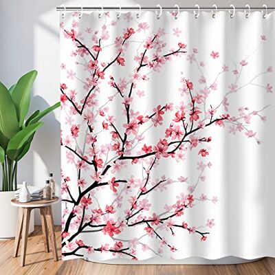 LIVILAN Körsbärsblomning badrumsgardin med krokar, rosa blommig duschdraperi tyg Sakura baddraperi, dekorativt blomma duschdraperi för badrum maskintvättbart, 183 cm B x 183 cm H LIVILAN Körsbärsblomning badrumsgardin med krokar, rosa blommig duschdraperi tyg Sakura baddraperi, dekorativt blomma duschdraperi för badrum maskintvättbart, 183 cm B x 183 cm H
