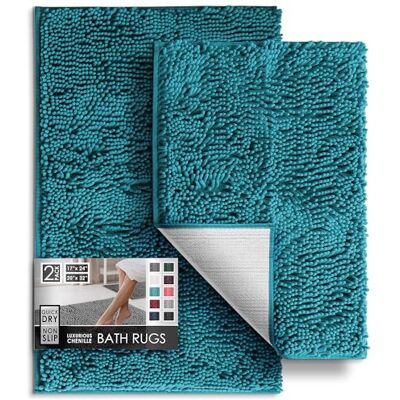 Hearth & Harbor badrumsmattor set i 2 delar, chenille badmatta set – maskintvättbara badmattor för badrum halkfri baksida gummi, snabbtorkande badrumsmatta – blågrön badrumsmatta, 43 x 61 cm (17 x 24 Hearth & Harbor badrumsmattor set i 2 delar, chenille badmatta set – maskintvättbara badmattor för badrum halkfri baksida gummi, snabbtorkande badrumsmatta – blågrön badrumsmatta, 43 x 61 cm (17 x 24