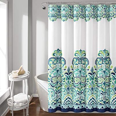 Lush Decor Luxuös dekor Clara duschdraperi tyg färgglad boho paisley damast tryck design, x 72 tum, blå och grön Lush Decor Luxuös dekor Clara duschdraperi tyg färgglad boho paisley damast tryck design, x 72 tum, blå och grön