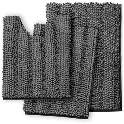 Clara Clark maskintvätt halkfri, perfekt för badkar, dusch och badrum, chenille, grå, 17 x 24 + 20 x 32 + konturmatta Clara Clark maskintvätt halkfri, perfekt för badkar, dusch och badrum, chenille, grå, 17 x 24 + 20 x 32 + konturmatta