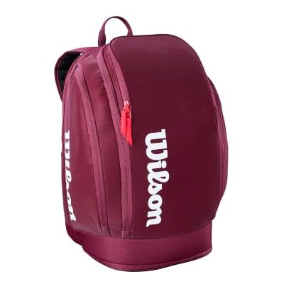 Wilson Defyer tennisryggsäck, unisex, vinröd En livfull, kompakt ryggsäck inspirerad av Defyer-racketen, designad för att rymma upp till två racketar och dina Wilson Defyer tennisryggsäck, unisex, vinröd En livfull, kompakt ryggsäck inspirerad av Defyer-racketen, designad för att rymma upp till två racketar och dina