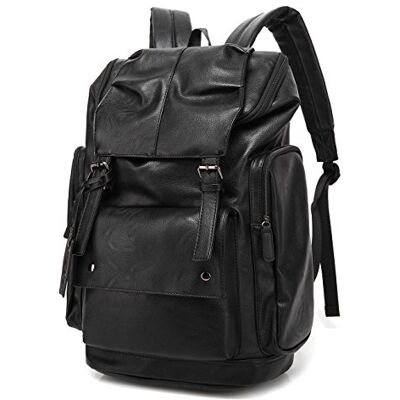Baosha BP-16 PU-läder överdimensionerad ledig ryggsäck högskola ryggsäck dagväska svart Baosha BP-16 PU-läder överdimensionerad ledig ryggsäck högskola ryggsäck dagväska svart