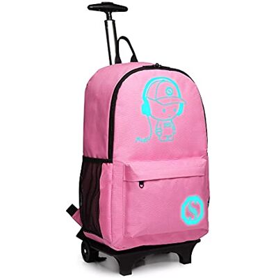 Kono Rullande ryggsäckar för barn, anime, lysande ryggsäck med hjul, vattentät kabinväska, 25 l, laptopryggsäck för tonåringar, pojkar, flickor, Rosa, 48x30x17 cm, vintage Kono Rullande ryggsäckar för barn, anime, lysande ryggsäck med hjul, vattentät kabinväska, 25 l, laptopryggsäck för tonåringar, pojkar, flickor, Rosa, 48x30x17 cm, vintage
