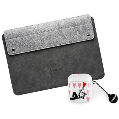 WONDEE Fodral för bärbar dator 14 tum Pilatus grå + Airpods Heart-fodral WONDEE Fodral för bärbar dator 14 tum Pilatus grå + Airpods Heart-fodral