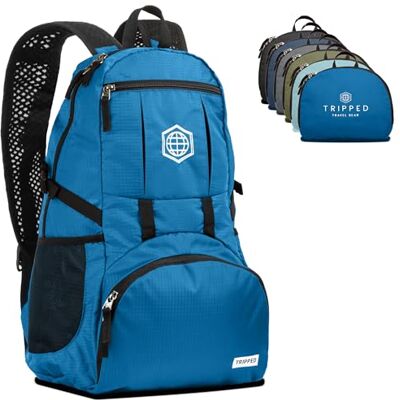 TRIPPED Travel Gear Reseryggsäck – packbar lätt dagväska för vandring, gym och flygplan, BLÅ, 35 liters, Vardagsryggsäckar TRIPPED Travel Gear Reseryggsäck – packbar lätt dagväska för vandring, gym och flygplan, BLÅ, 35 liters, Vardagsryggsäckar