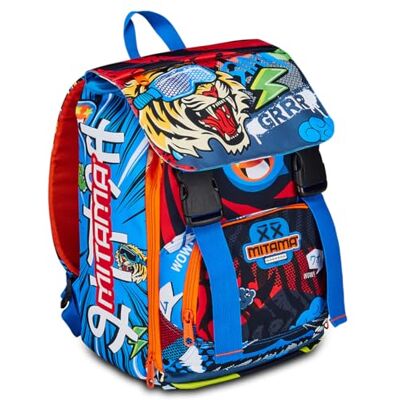 Mitama Tiger Wild förlängningsbar ryggsäck med framficka, blå och röd, grundskola och fritid, barn, pojke, Blå, Taglia unica, Ryggsäck Ryggsäckar Mitama Tiger Wild förlängningsbar ryggsäck med framficka, blå och röd, grundskola och fritid, barn, pojke, Blå, Taglia unica, Ryggsäck Ryggsäckar