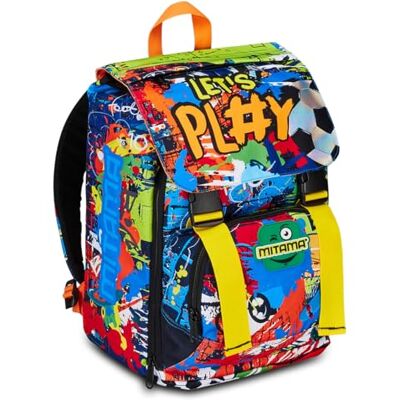 Mitama Urban Game utdragbar ryggsäck med framficka, blå och orange, grundskola och fritid, barn, Blå, Taglia unica, utdragbar ryggsäck Mitama Urban Game utdragbar ryggsäck med framficka, blå och orange, grundskola och fritid, barn, Blå, Taglia unica, utdragbar ryggsäck