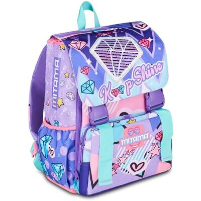 Mitama Skolryggsäck med trippelfack DOUBLE DIAMOND, lila, utdragbar ryggsäck, vattenflaskhållare, förformat ryggstöd, grundskola, flicka Mitama Skolryggsäck med trippelfack DOUBLE DIAMOND, lila, utdragbar ryggsäck, vattenflaskhållare, förformat ryggstöd, grundskola, flicka