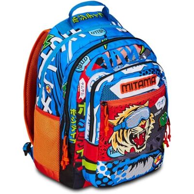 Mitama Trippelryggsäck Tiger Wild med framficka, blå och svart, grundskola och fritid, barn, Blå, Taglia unica, Ryggsäck Ryggsäckar Mitama Trippelryggsäck Tiger Wild med framficka, blå och svart, grundskola och fritid, barn, Blå, Taglia unica, Ryggsäck Ryggsäckar