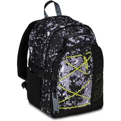 Mitama Cement-ryggsäck med trippelfack med PC-ficka, svart och grå, grundskola och fritid, barn pojke, Svart, Taglia unica, Ryggsäck med tre fack Mitama Cement-ryggsäck med trippelfack med PC-ficka, svart och grå, grundskola och fritid, barn pojke, Svart, Taglia unica, Ryggsäck med tre fack