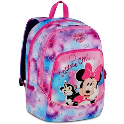 Seven Mimmi Pigg skolryggsäck med dubbelfack, dryckesflaskväska, PC-väska, vadderade axelband, flickor och flickor, rosa/blå Seven Mimmi Pigg skolryggsäck med dubbelfack, dryckesflaskväska, PC-väska, vadderade axelband, flickor och flickor, rosa/blå