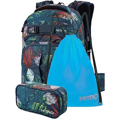 NITRO Superhero, skolryggsäck set, ryggsäck, ryggsäck, flyttbart höftbälte, robust bottenplatta, termisk väska, bärbar väska, sportväska eller sportväska och, Tropisk, 30 L, Set med pennfodral och NITRO Superhero, skolryggsäck set, ryggsäck, ryggsäck, flyttbart höftbälte, robust bottenplatta, termisk väska, bärbar väska, sportväska eller sportväska och, Tropisk, 30 L, Set med pennfodral och