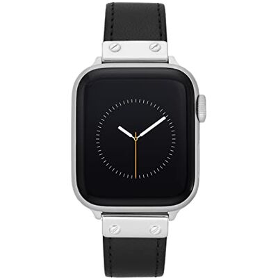 Anne Klein ersättningsarmband i läder till Apple Watch. Säkert, justerbart byte av armband till Apple Watch som passar de flesta handleder, Svart/silver, 38/40/41mm Anne Klein ersättningsarmband i läder till Apple Watch. Säkert, justerbart byte av armband till Apple Watch som passar de flesta handleder, Svart/silver, 38/40/41mm