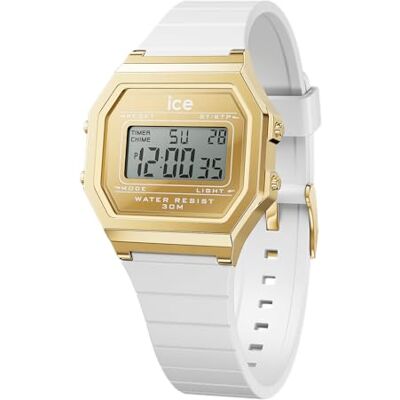 ICE-WATCH ICE digit retro Metal gold mirror White Vit damklocka med silikonarmband 022733 (Small) ICE-WATCH ICE digit retro Metal gold mirror White Vit damklocka med silikonarmband 022733 (Small)