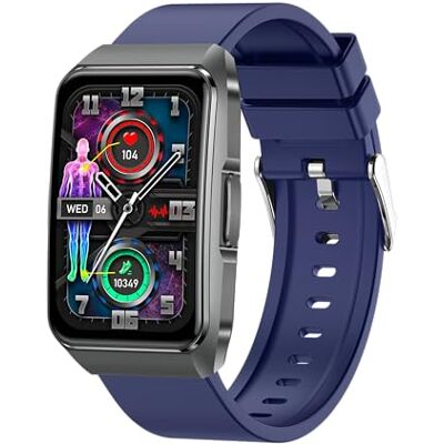 Knauermann NEO 2-band EKG hälsoklocka med blodtrycksmätning, SpO2, puls, sömnanalys, telefonfunktion och nödsamtal, blått silikonarmband Knauermann NEO 2-band EKG hälsoklocka med blodtrycksmätning, SpO2, puls, sömnanalys, telefonfunktion och nödsamtal, blått silikonarmband