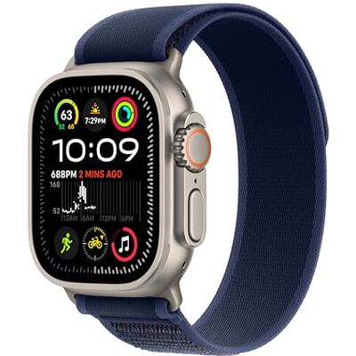 Apple Watch Ultra 2 GPS + Cellular 49 mm Smart sportklocka med robust naturlig titanboett och Trail Loop i blå S/M. Träningsmätare, precisions-gps, extra lång batteritid, koldioxidneutral Apple Watch Ultra 2 GPS + Cellular 49 mm Smart sportklocka med robust naturlig titanboett och Trail Loop i blå S/M. Träningsmätare, precisions-gps, extra lång batteritid, koldioxidneutral