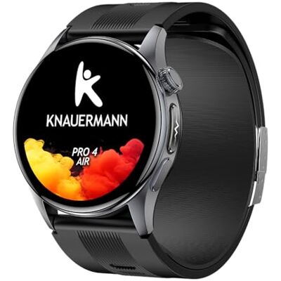 Knauermann PRO 4 Air (2026) Smartwatch och fitnesstracker kvinnor och män, AMOLED Always-On, IP66, Bluetooth 5.3, upp till 25 dagars batteri, Android & iOS, svart – rund, silikonband Knauermann PRO 4 Air (2026) Smartwatch och fitnesstracker kvinnor och män, AMOLED Always-On, IP66, Bluetooth 5.3, upp till 25 dagars batteri, Android & iOS, svart – rund, silikonband