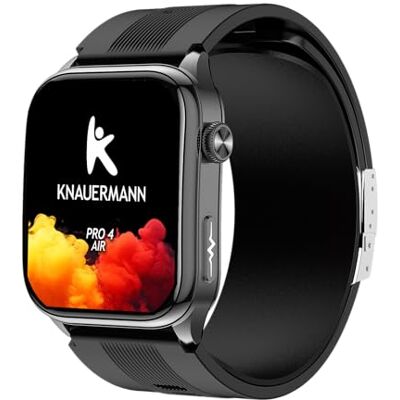 Knauermann PRO 4 Air (2026) Smartwatch och fitnesstracker kvinnor och män, AMOLED Always-On, IP66, Bluetooth 5.3, upp till 25 dagars batteri, Android & iOS, svart – fyrkantig, silikonband Knauermann PRO 4 Air (2026) Smartwatch och fitnesstracker kvinnor och män, AMOLED Always-On, IP66, Bluetooth 5.3, upp till 25 dagars batteri, Android & iOS, svart – fyrkantig, silikonband