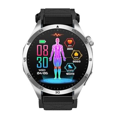 Knauermann VALDUS PRO 3 Edition rund (2025) silver, hälsoklocka smartklocka med telefonifunktion, EKG Plus HRV och SOS-funktion, BT Bluetooth, sömnapné, kardborrband, svart, 14–24, Vanlig Knauermann VALDUS PRO 3 Edition rund (2025) silver, hälsoklocka smartklocka med telefonifunktion, EKG Plus HRV och SOS-funktion, BT Bluetooth, sömnapné, kardborrband, svart, 14–24, Vanlig