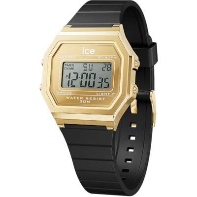 ICE-WATCH ICE digit retro Metal gold mirror Black Svart damklocka med silikonarmband 022731 (Small) ICE-WATCH ICE digit retro Metal gold mirror Black Svart damklocka med silikonarmband 022731 (Small)