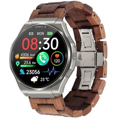 Knauermann PRO 3 (2024) silver – hälsoklocka smartklocka med telefonifunktion – EKG HRV och SOS-funktion – AMOLED-display BT Bluetooth – sömnapné – äkta träband mörkbrun, 14–24, rund, silver, Vanlig, Knauermann PRO 3 (2024) silver – hälsoklocka smartklocka med telefonifunktion – EKG HRV och SOS-funktion – AMOLED-display BT Bluetooth – sömnapné – äkta träband mörkbrun, 14–24, rund, silver, Vanlig,