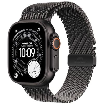 Apple Watch Ultra 3 GPS + Cellular 49 mm Avancerad smartklocka för löpning och multisport med robust titanboett svart och Milanesisk loop i vart titan M. Avancerad tränings- och hälsoövervakning Apple Watch Ultra 3 GPS + Cellular 49 mm Avancerad smartklocka för löpning och multisport med robust titanboett svart och Milanesisk loop i vart titan M. Avancerad tränings- och hälsoövervakning