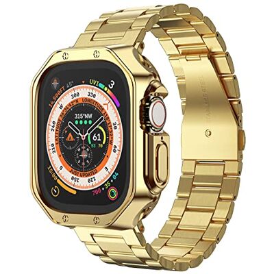 MRYUESG Kompatibel med Apple Watch Band och fodral, rostfritt stål metallkedja med TPU-skydd, smartklocka länkarmband rem, armband för i-Watch Ultra Ultra2 Series 9 8 7 6 5 4 3 2 1 SE, Guld, MRYUESG Kompatibel med Apple Watch Band och fodral, rostfritt stål metallkedja med TPU-skydd, smartklocka länkarmband rem, armband för i-Watch Ultra Ultra2 Series 9 8 7 6 5 4 3 2 1 SE, Guld,