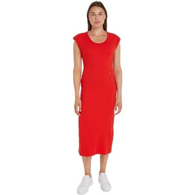 Tommy Hilfiger Dam Slim Rib DRS MIDI keps ärm hård röd XL, Våldsam röd, XL Tommy Hilfiger Dam Slim Rib DRS MIDI keps ärm hård röd XL, Våldsam röd, XL