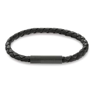 Calvin mäns Velocity tyg läderarmband, svart, 195 mm, 195mm, Joniskt pläterat svart stål och svart läder och svart terylen, Ingen ädelsten Calvin mäns Velocity tyg läderarmband, svart, 195 mm, 195mm, Joniskt pläterat svart stål och svart läder och svart terylen, Ingen ädelsten