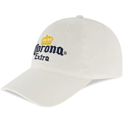 Concept One Unisex vuxen Corona Extra pappa hatt, bomull basebollkeps med broderad logotyp, justerbar basebollkeps, vit, en storlek Concept One Unisex vuxen Corona Extra pappa hatt, bomull basebollkeps med broderad logotyp, justerbar basebollkeps, vit, en storlek