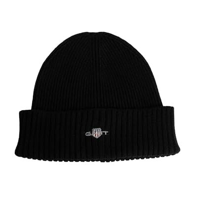 GANT Bomull Blend Logo Beanie, svart, one size GANT Bomull Blend Logo Beanie, svart, one size