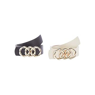 Trendyol kvinnors enkla 2-pack konstläder bälte, svart-beige, L, svart-beige, L Trendyol kvinnors enkla 2-pack konstläder bälte, svart-beige, L, svart-beige, L