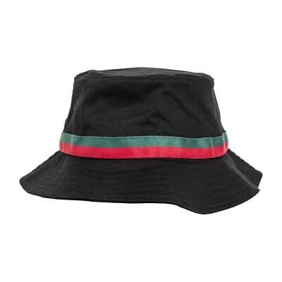 Flexfit Fiskehatt randig bucket, svart/firered/grön, en storlek, 5003S Flexfit Fiskehatt randig bucket, svart/firered/grön, en storlek, 5003S