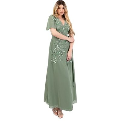 Maya Deluxe maxiklänning för kvinnor V-ringad kort ängel ärm sjal paljett utsmyckad chiffong slips kväll tillfälle bal klänning, Djup mint, 48 SE Maya Deluxe maxiklänning för kvinnor V-ringad kort ängel ärm sjal paljett utsmyckad chiffong slips kväll tillfälle bal klänning, Djup mint, 48 SE