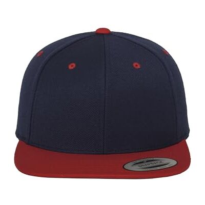 Flexfit Unisex klassisk Snapback 2-tons keps, för kvinnor och män, finns i 17 färger, en storlek passar alla, Marinblå/röd, one size Flexfit Unisex klassisk Snapback 2-tons keps, för kvinnor och män, finns i 17 färger, en storlek passar alla, Marinblå/röd, one size