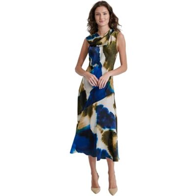 DKNY Ärmlös tryckt slips nackklänning för kvinnor, exploded ink Swirl, L DKNY Ärmlös tryckt slips nackklänning för kvinnor, exploded ink Swirl, L