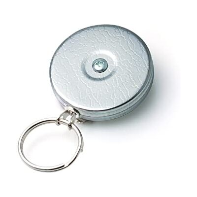 KEY-BAK original infällbar nyckelring med 122 cm kabel i rostfritt stål, kromad front, bältesklämma i stål, 226 g Retraction, delad ring KEY-BAK original infällbar nyckelring med 122 cm kabel i rostfritt stål, kromad front, bältesklämma i stål, 226 g Retraction, delad ring