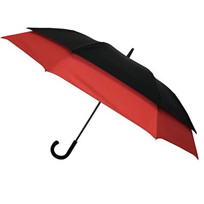 SMATI Golfparaply med dubbel förlängning Ultra vindtät; Diameter=128cm är lika med ett golfparaply; Automatisk öppning; Paraply för två personer; Paraply för män; Svart/röd färg. SMATI Golfparaply med dubbel förlängning Ultra vindtät; Diameter=128cm är lika med ett golfparaply; Automatisk öppning; Paraply för två personer; Paraply för män; Svart/röd färg.