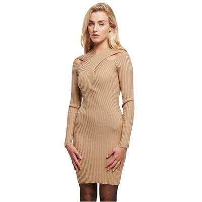 Urban Classics Dam korsad ribbstickad klänning dam kort klänning svart basic, streetwear, Unionbeige, L Urban Classics Dam korsad ribbstickad klänning dam kort klänning svart basic, streetwear, Unionbeige, L