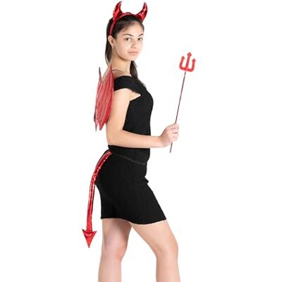 Ciao Maskeraddräkt kit (pannband med horn, vingar, svans, hårnål), röd, 31581 Ciao Maskeraddräkt kit (pannband med horn, vingar, svans, hårnål), röd, 31581