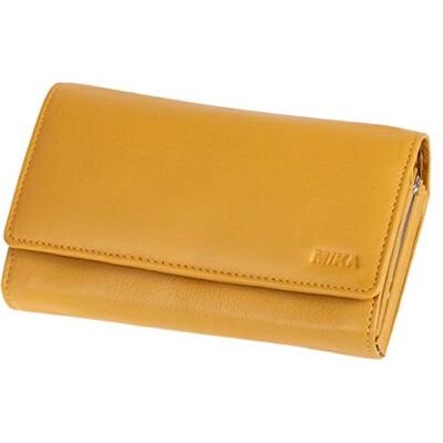 MIKA 42164 – Damplånbok i äkta läder, plånbok i liggande format, plånbok med 6 kortfack, 4 stora fack som glidfack och dubbelt myntfack, plånbok gul, ca 17 x 10 x 4,5 cm MIKA 42164 – Damplånbok i äkta läder, plånbok i liggande format, plånbok med 6 kortfack, 4 stora fack som glidfack och dubbelt myntfack, plånbok gul, ca 17 x 10 x 4,5 cm